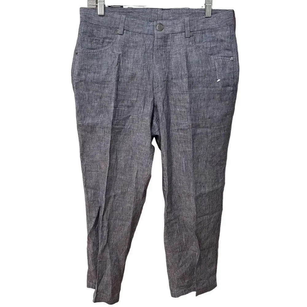 Riviera Red Pants Mens 31R Italian Linen Chambray Flat Front Unstructured